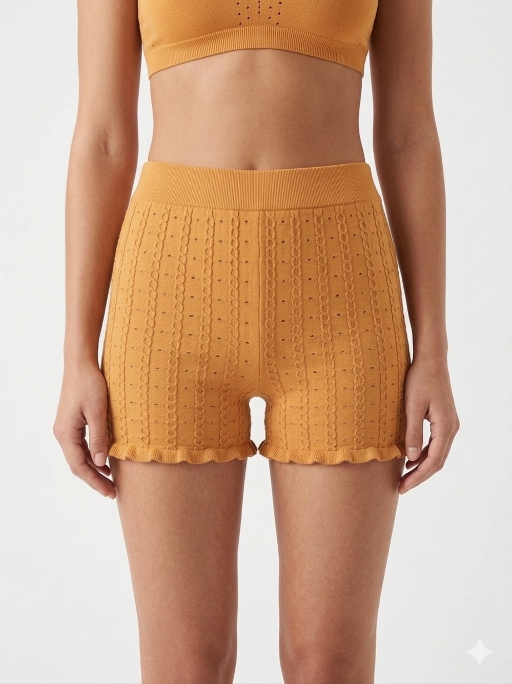 LA HEARTS PACSUN Nude Bootie Biker Shorts Pierced Knit Ruffle Hem XS EUC KP $30